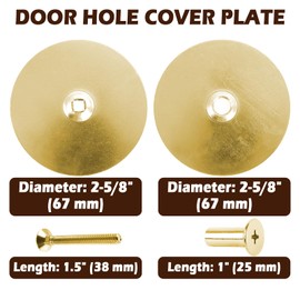Door Hole Cover Plate, Deadbolt Cover Plate, Door Knob Hole Cover with 1 Inch and 1.5 Inch Connecting Screws, 2-5/8" Diameter, Repair Locks and Doors Hole for Home Security (Gold)