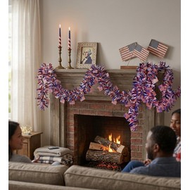 33Ft 4th of July Fluffy Tinsel Garland Patriotic Decorations Indoor
