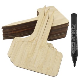 Marvexi 30Pcs Bamboo Plant Tags (6 x 10 cm) T-Type Plant Tags with A Marker Pen, House Plant Labels Garden Markers for Bamboo, Herb, Vegetable