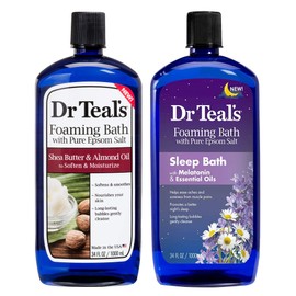 Dr. Teals Foaming Bath Variety Gift Set (2 Pack, 34oz Ea) Shea Butter & Almond Oil, Melatonin Sleep Bath - Essential Oils Blended with Pure Epsom Salt Eases Achy Muscles & Relieves Stress