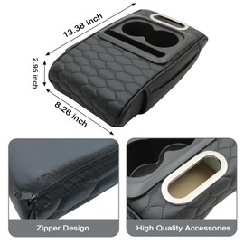 Priprilod Black Car Center Console Armrest Pillow, Memory Foam with Cup Holder & Cell Phone Holder, Multifunctional Car Center Console Organizer, Universal Fit for Most Car Interior Accessories
