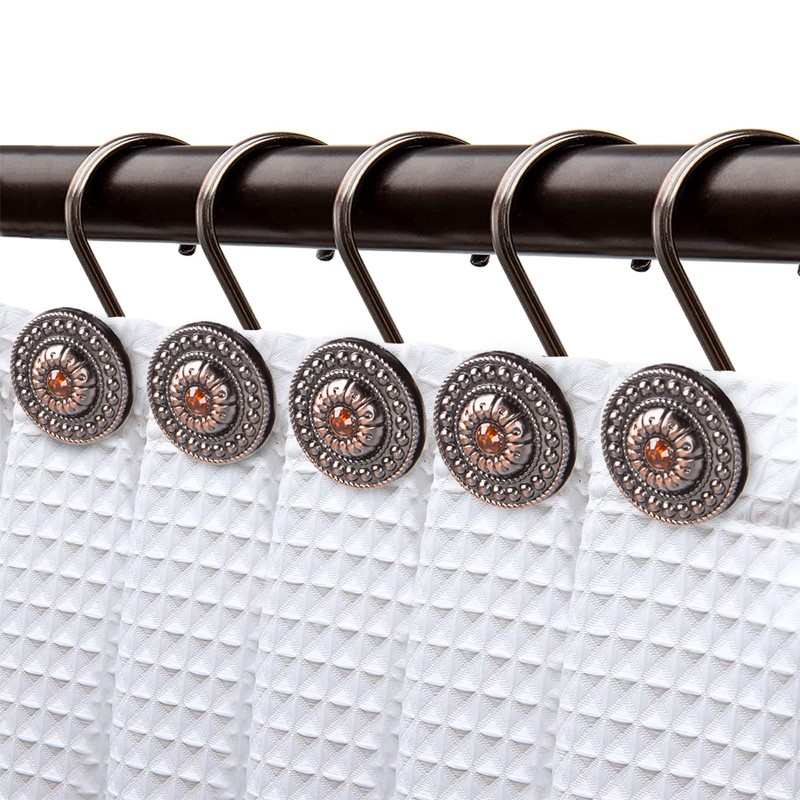 Bronze Shower Curtain Hooks, Decorative Shower Curtain Rings for Bathroom,
