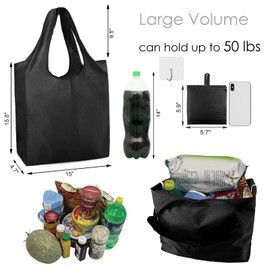 GmwyCzV Pack of 3 Foldable Shopping Bag, Lightweight Handbag with Carry Handles and Small Hook, Durable, Waterproof, Quick-Drying Shopping Bag for Shopping, Travel, Outdoor, Camping, Black, Grey,
