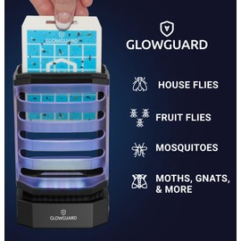 GlowGuard Cordless Flying Insect Trap Catches Fruit Flies, Indoor Gnat Killer, Magnet for Moths & Mosquitos in Dark, 1 Rechargeable Trap + 4 Dual-Sided Sticky Pad Refills, 30Hr 5000mAh Battery (Black)