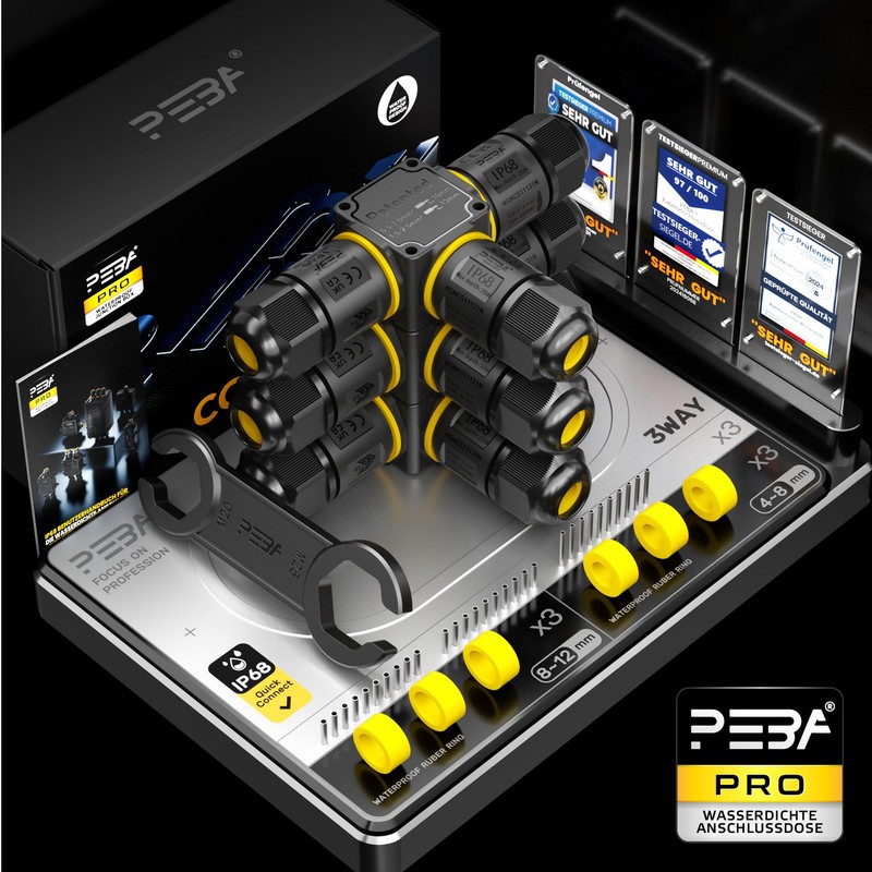 PEBA Cable Connector Waterproof 3-Pin 3-Way IP68 Waterproof Cable Connector