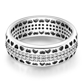 NARMO Rings for Women Heart Rings Wide Band Rings Cubic Zirconia Rings 925 Sterling Silver Size 8