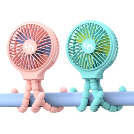 WiHoo Stroller Fan Rechargeable Portable Fan Battery Operated Car Seat Baby Fan,3 Speeds Clip on Fan,USB Personal Fan for Crib Treadmill HomeOffice and Travel (Blue-Pink)