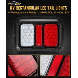 Partsam 2 Rectangle Double Led Trailer Tail Lights 24 LEDs Dual Stop Turn Tail Backup Reverse Lights with Reflector Surface Mount RV Trailer Double Led Taillights Black Base IP67 Waterproof 10-30V