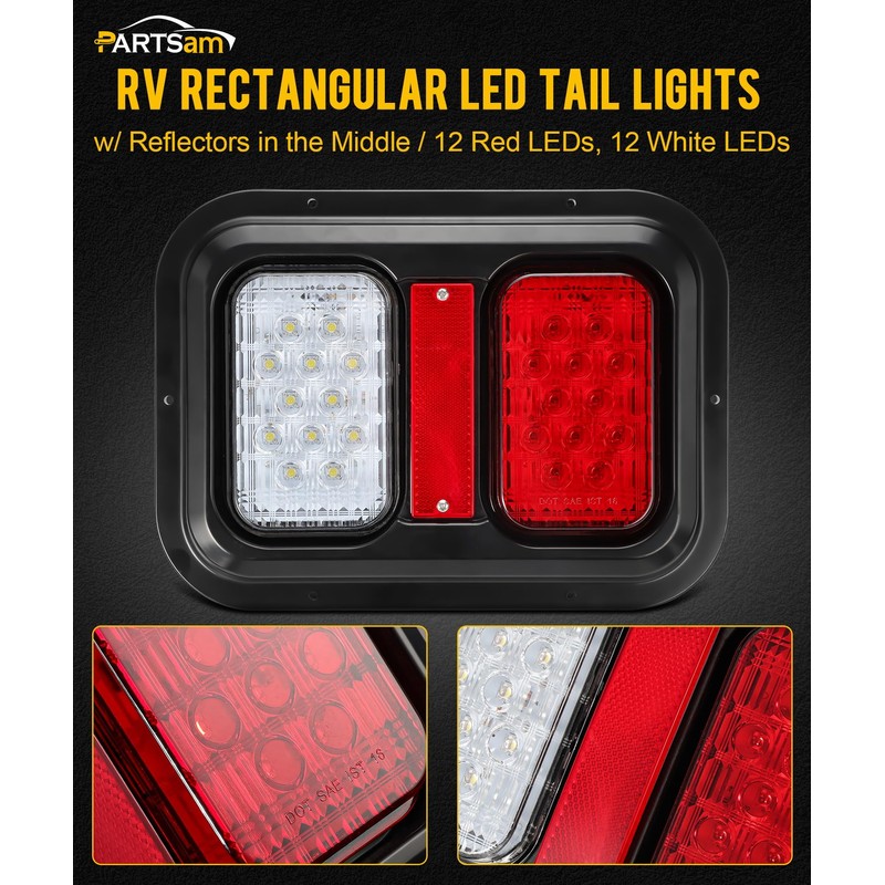 Partsam 2 Rectangle Double Led Trailer Tail Lights 24 LEDs