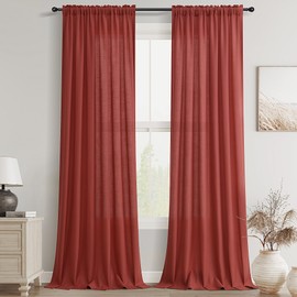 Guken Red Linen Curtains 96 Inch Length for Living Room Bedroom 2 Panels Set Rod Pocket Light Filtering Semi Sheer Window Curtains 52 Inch Width Boho Farmhouse Linen Drapes, W52xL96