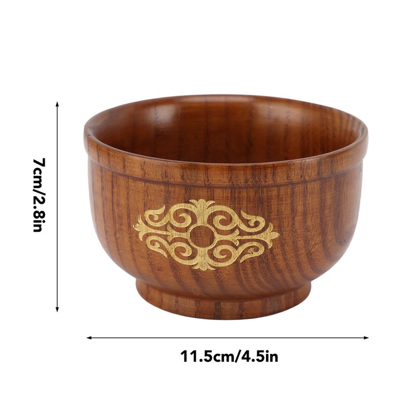 Wooden Rice Bowl Jujube Wood Anti Scald Exquisite Elegant Round
