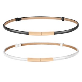 WERFORU Women's Thin Leather Belt Adjustable Fashion Thin Waist Belt for Dress, K-Black+White