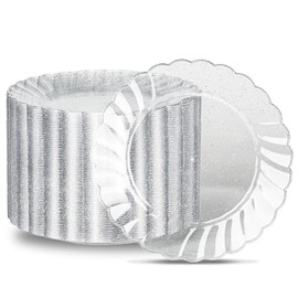 BESTVIP 100 Pieces Silver Glitter Disposable Plates, 9 Inch Premium Sturdy Silver Plastic Plates, Premium Elegant Fancy Party Supplies for Weddings, Parties and Birthdays