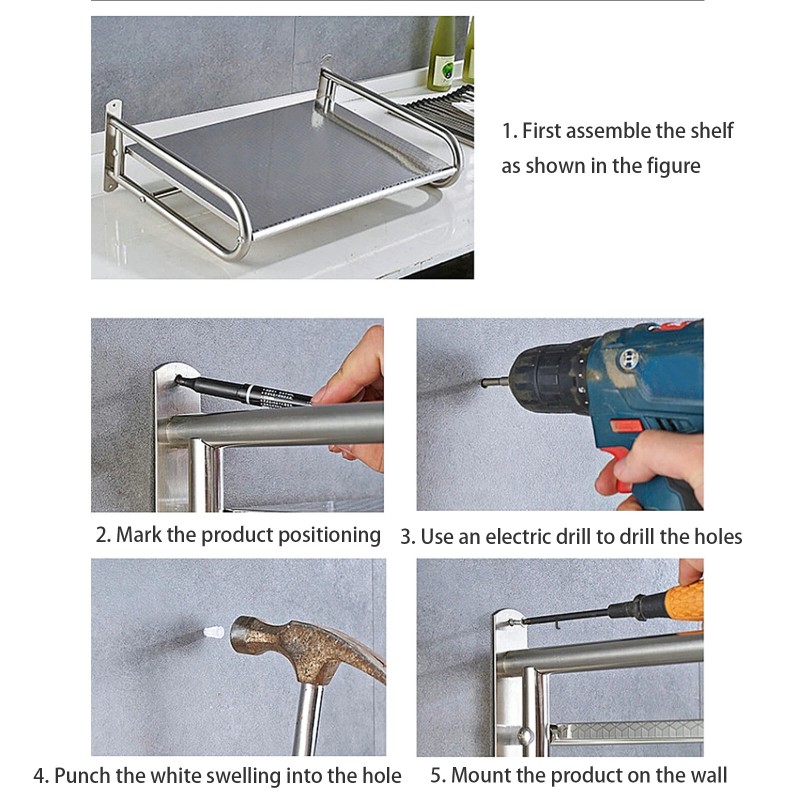 NOT INCLUDE Stainless Steel Microwave Oven Rack Wall-Mount Kitchen Shelf