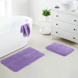 Yafa Home Fashion 2 Piece Bath Rug Mat Set, Thick & Soft Microfiber Plush Shaggy Bathrugs with U Shaped Contour Bath Rug, Machine Washable Bathmats, Non-Slip Rubber Backing Bath Mats for Bathroom
