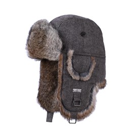 Kurhatic Winter Trapper Hat, Warm 100% Rabbit Fur Aviator Hat, Russian Trooper Hunting Ski Hat with Ear Flaps for Men & Women 2XL