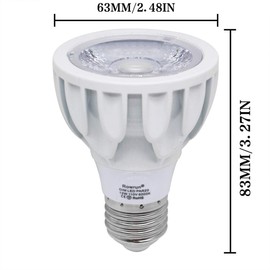 PAR20 LED Bulb 6000K Daylight White Dimmable 12W E26 Medium Base COB Spot Light 24° Beam Angle High CRI (85+) 1200LM AC 85-265V Flood Lamp 2-Pack by Rowrun