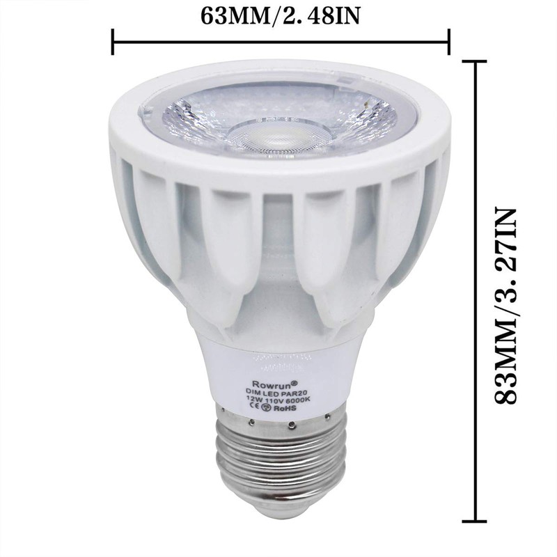 PAR20 LED Bulb 6000K Daylight White Dimmable 12W E26 Medium