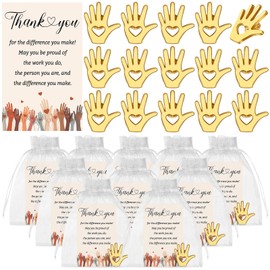 30 Set Volunteer Appreciation Gifts Bulk-30 Volunteer Awards Gold Hands Lapel Pin,30 Thank You Cards,30 Organza Bags You Make A Difference Favors for Employee Social Worker Teacher Staff Charity