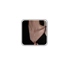 Boho Drop CZ Pendant Necklace Silver Bridal Rhinestone Necklace Sparkling Crystal Wedding Necklace Thin Chain Necklace Delicate Choker Minimalist Necklace Jewellery for Women and Girls, Zinc