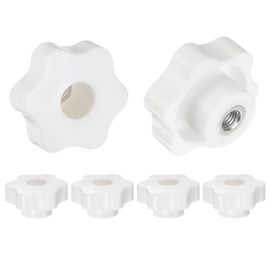 HARFINGTON 6pcs Star Knobs M8 Female Thread 48mm 6-Point Plastic Head Metal Insert Through Hole Screw-in Threaded Hand Knob Clamping Handle, White