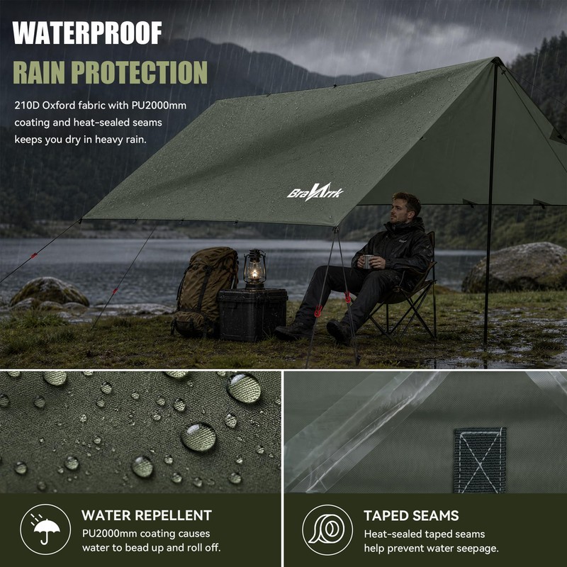 Waterproof Camping Tarp Shelter Awning Hammock Tarp 10x10Ft