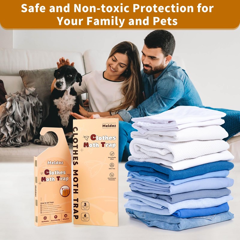 Meldoz Clothes Moth Traps with Powerful Pheromones, Non-Toxic & Odor-Free