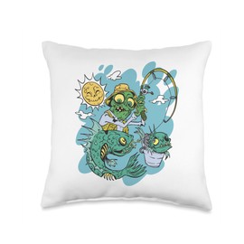Angel Fishing, lustige Sprüche Funny Fisherman Fish Graphic for Men Women Children Throw Pillow, 16x16, Multicolor
