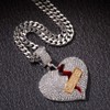 PAMTIER Mens Silver Plated Iced Out Full Diamond Broken Heart