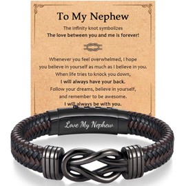 Nephew Gifts from Auntie, To My Nephew Brown Infinity Leather Bracelet for Men as Christmas Valentines Fathers Birthday Easter Graduation Gifts for Boys Men