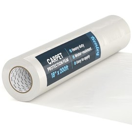 Kenley Carpet Protection Film - Self Adhesive Plastic Carpet Protector Film - Heavy Duty Shield Covering for Stairs Floor Runner Surface - Puncture & Water Resistant Sticky Protection Roll (18"x 200')