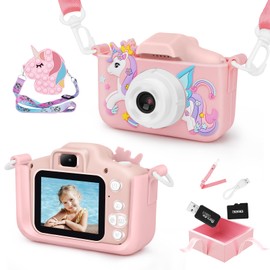 ArtCWK Kids' Camera for Girls, Unicorn Camera for Children, 2.0-Inch 1080P HD 4000W Digital Camera, Dual Lens, 8x Zoom, 32GB TF Card, Kids' Selfie Toy Camera with Japanese Instructions, Birthday