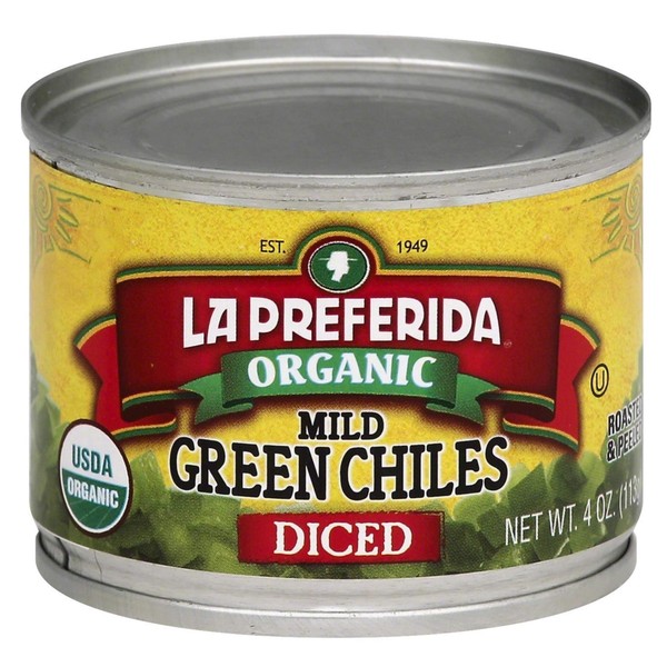 La Preferida Organic Green Chiles, Mild-Diced, 4 oz (Pack - 6)
