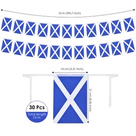 AhfuLife 33 Ft Scottish String Flags Banner for World Cup Decorations 2026, 30 Pcs Mini Scotland String Flags - Double Sided for St. Andrew's Day Football Events Party Garden Decor (5.5×8.3 Inch)