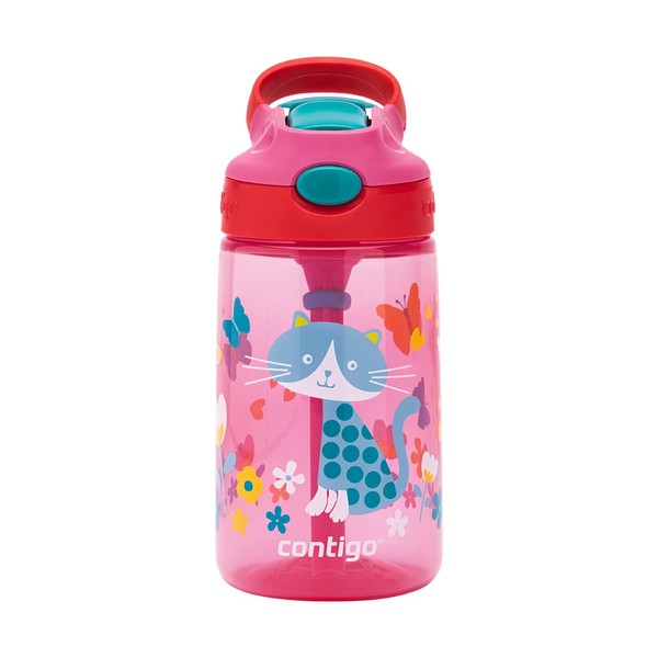 Contigo Gizmo Flip Autospout Kids Water Bottle with Flip Straw, BPA Free Drinks Bottle for Children, Leakproof Flask, Ideal for School and Sports, 420 ml, Cherry with Cat