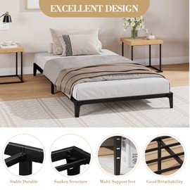Garvee Metal Bed Frame, Twin Size Heavy Duty Metal Platform Bed Frame, Noise-Free Mattress Foundation with Strong Steel Slats, No Box Spring Needed, Easy Assembly, 14 Inch Under Bed Storage, Black