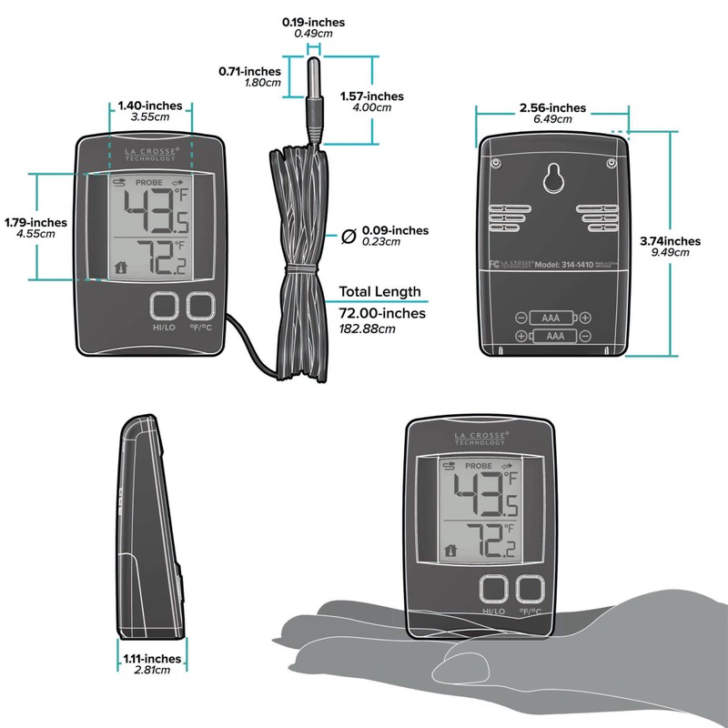 La Crosse Technology 314-1410 Battery Operated Digital Thermometer with Wired