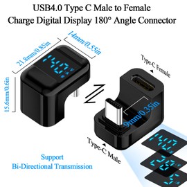 QIANRENON 140 W USB C Charging Digital Display U Shape Angle Adapter 40 Gbps USB 4.0 Type C Male to Female Charge Monitor 180° Angle Connection, Real-time Detection, Supports 8K @ 60Hz Audio Video