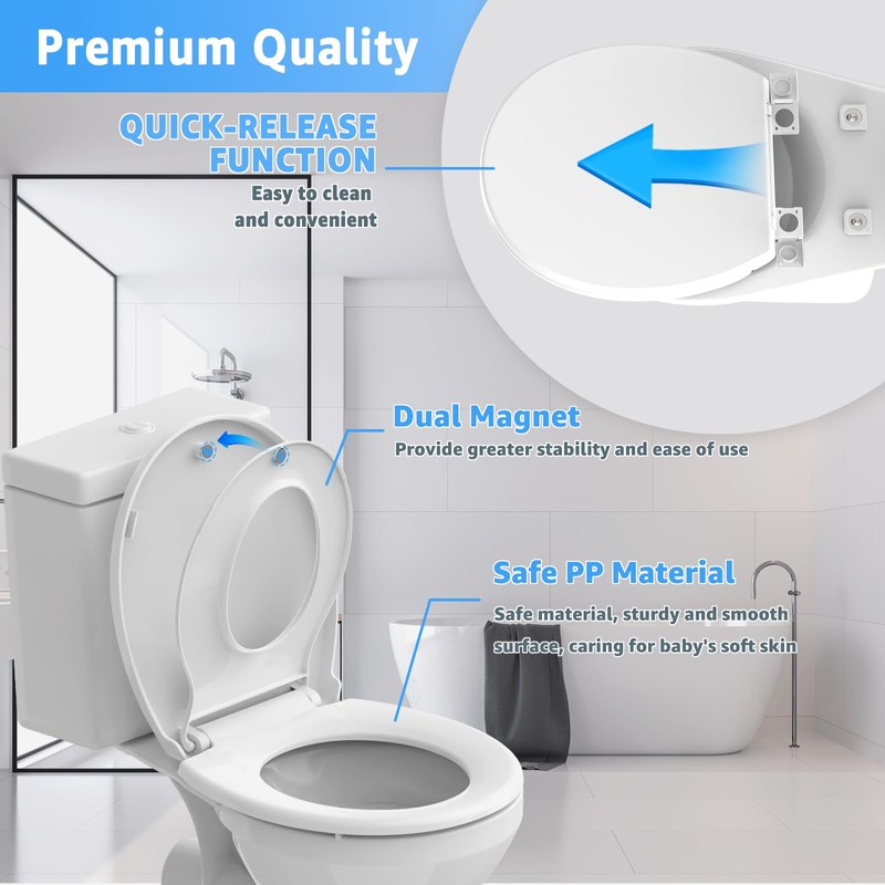 Huttdmel Toilet Seat Round with Toddler Seat 16.5 Inch &