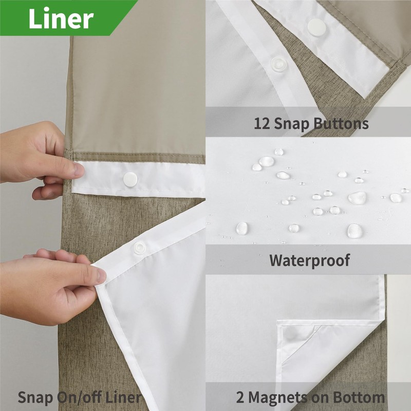 eachope Extra Long No Hooks Needed Linen Textured Shower Curtain