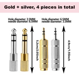 ZEACCT 4 Pack Headphone Adapter Jack, Headphone Audio Jack Adaptor, Gold Plated Headphone Adapter, Headphone Audio Converter, for mobile phones, computers and other devices – Gold, Silver