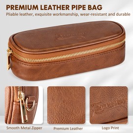 Tesonway Pipe Pouch, PU Leather Pipe Case/Pipe Bag for 2 Pipes and Pipe Cleaners, Screens, Tamper and Other Smoking Pipe Accessories, Pipe and Accessories Not Included (Brown)