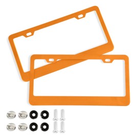 YETTASBIN Orange Solid Color License Plate Frames, Decorative License Plate Covers, 2 Packs Universal Aluminum Tag Frame with 2 Holes & Screw Caps for Front and Rear Car Tags, Round Hole