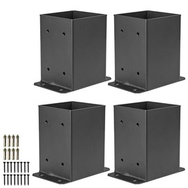 4 x 4 Post Base (Inner Size 3.5"x3.5"), 4 PCS Heavy Duty Metal Black Powder Coated Post Brackets, Anchor Plate Deck Post Base for Deck Railing Mailbox Pergola Fences Porch Railings