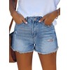 ZOLUCKY Jean Shorts for Women Ripped Denim Shorts Frayed Raw Hem Mid Waisted Shorts for Summer Light Blue M