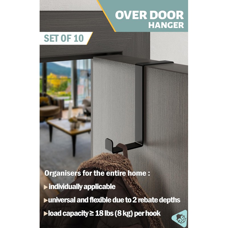 Menz Over Door Hanger – Set of 10, Black -