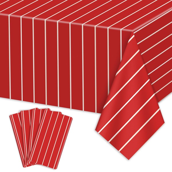 APUXXJUPA 4 Pcs Plastic Baseball Tablecloths, Rectangle Red Stripe Table