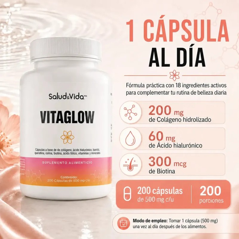 Salud&Vida MX - Vitaglow | Biotina, Colágeno, Ácido Hialurónico y