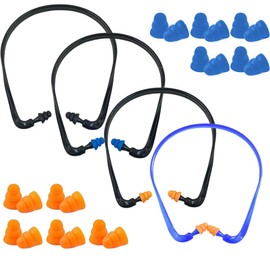4 Ear Plugs for Comfortable, Pressure-Free, Noise Reducing Hearing Protection with 10 Pairs of Replacement Plugs, Black and Blue