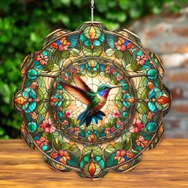 12 Inch 3D Kinetic Wind Spinner for Garden and Yard, Laser-Cut Stainless Steel, Mesmerizing Hanging Decor for Outdoor Patio & Indoor, Hummingbird-02